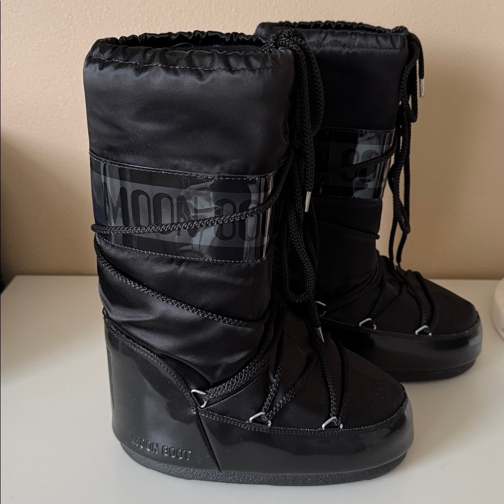 Moon Boot Black Satin Tall 5/6 (35/38) - Picture 3 of 6